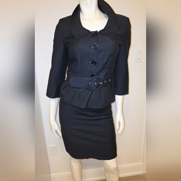 day1 Jackets & Blazers - Butik Day1 Elegant Black Knee-Length Pencil Skirt & Belted Jacket Suit Coord US4